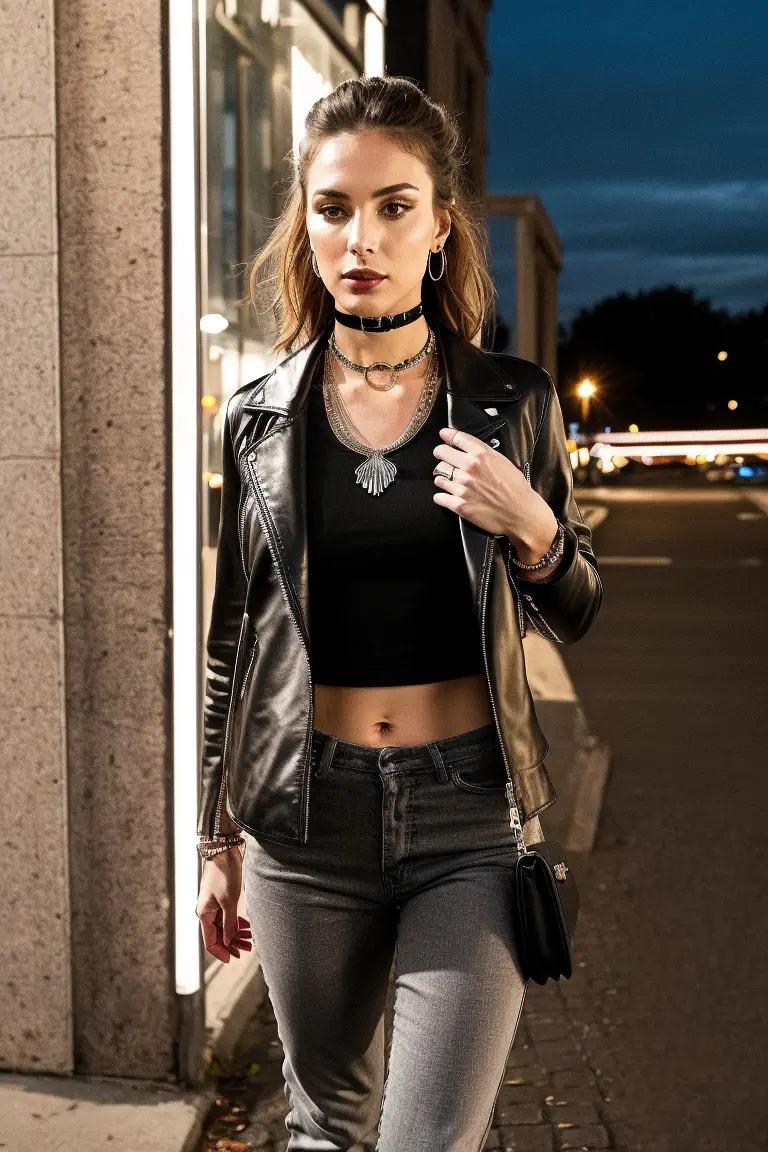Edgy Glam in a Leather Jacket and Skinny Jeans