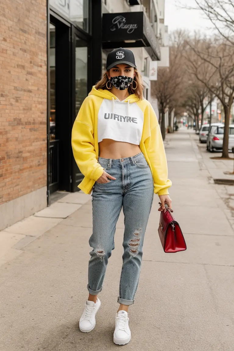 Bold and Bright in a Yellow Hoodie and Ripped Jeans