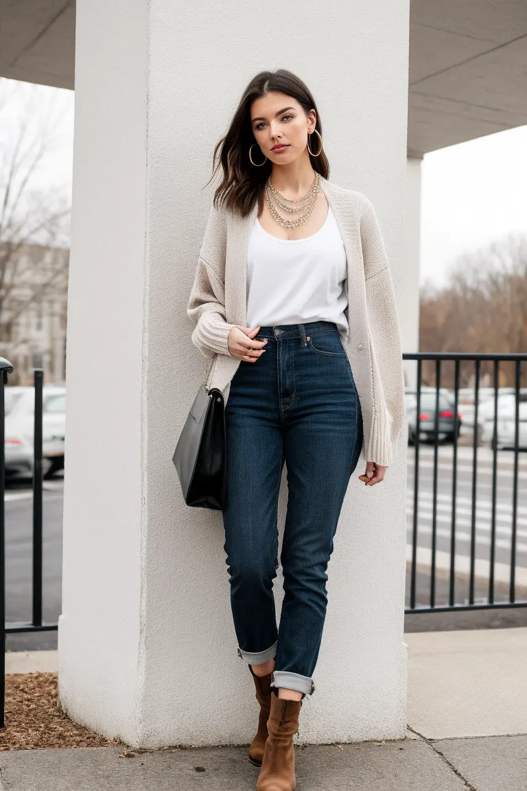 Cozy Chic in a Cardigan with Jeans