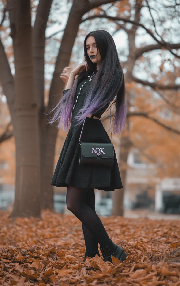 Autumnal Twilight Lavender-Tipped Gothic Attire for Fall Wanderings