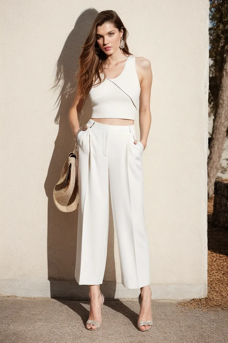 Balanced Elegance with Wide-Leg Trousers and a Fitted Top