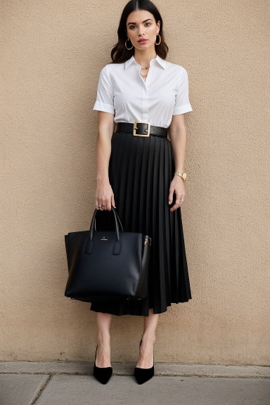 Classic Monochrome Elegance in a Black Pleated Maxi Skirt
