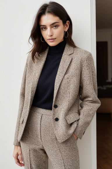 Seasonal Chic in a Tweed Blazer and Wool Trousers