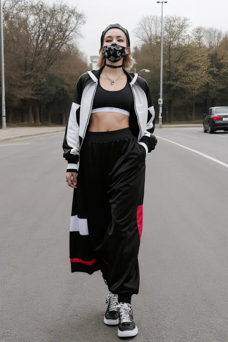 Girl wearing Athleisure Meets Punk in a Bold Ensemble