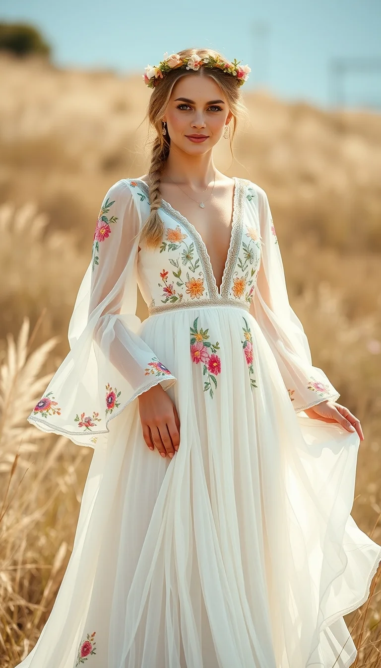 Bohemian Elegance in an Embroidered Floral Maxi Dress