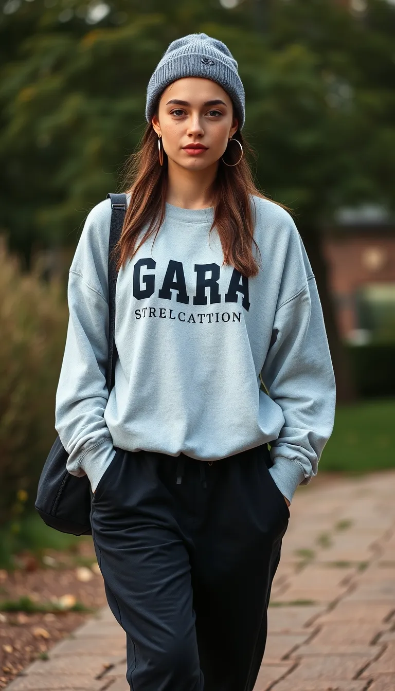 Casual Street Style - Oversized Graphic Sweatshirt and Relaxed Joggers