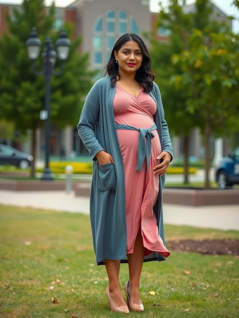 Effortless Elegance in a Dusty Pink Wrap Dress and Soft Cardigan