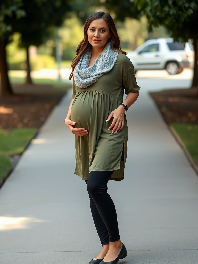 Effortless Elegance in an Olive Green Tunic and Black Leggings