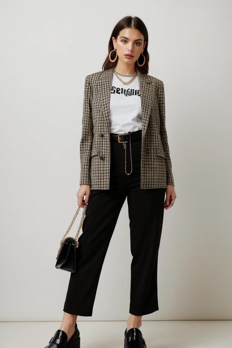 Effortless Punk in a Plaid Blazer and Graphic Tee