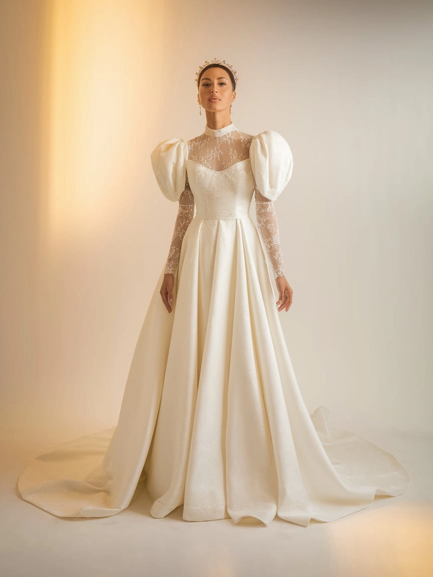 Elegant Ivory Royal-Inspired Winter Wedding Attire