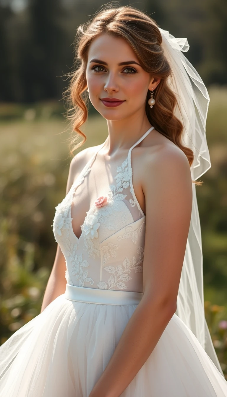 Enchanting Whimsy in a Lace Halter Neck Wedding Dress