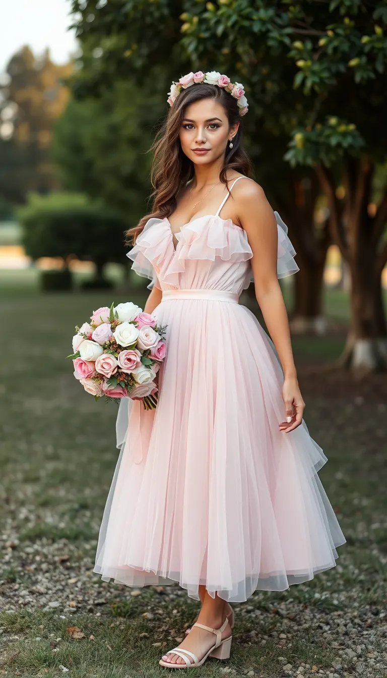 Ethereal Elegance in a Blush Pink Ruffled Midi Dress