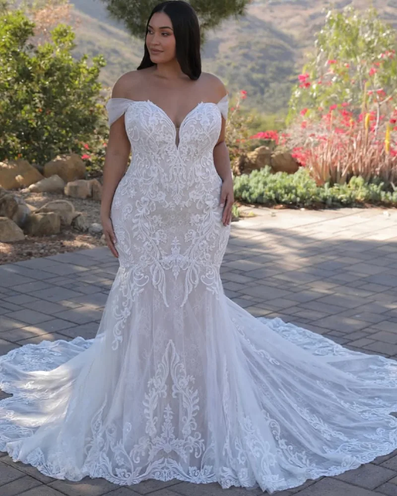 Ethereal Lace Mermaid Off-Shoulder Gown
