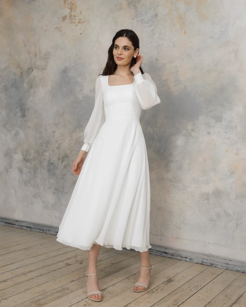 Graceful Chiffon Sleeve Tea Dress