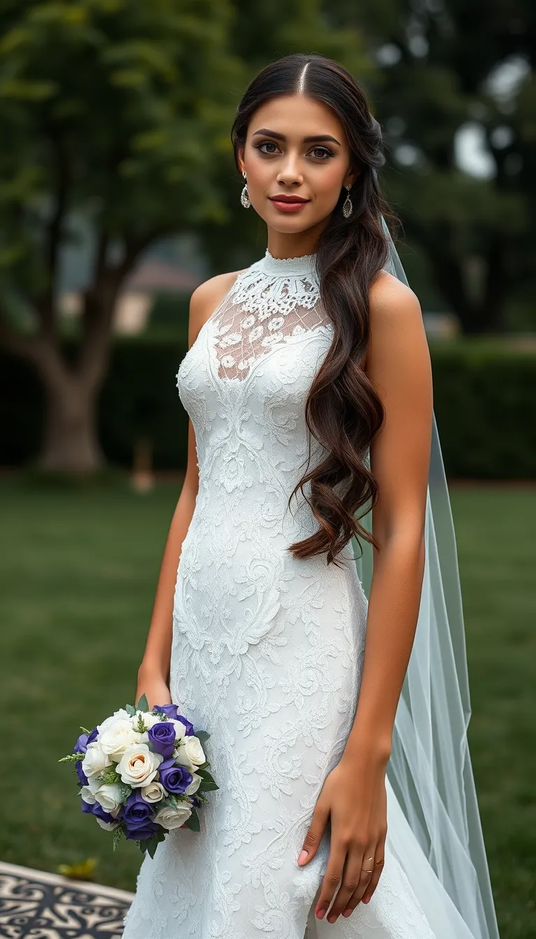 Graceful Elegance in a Lace Halter Neck Wedding Dress