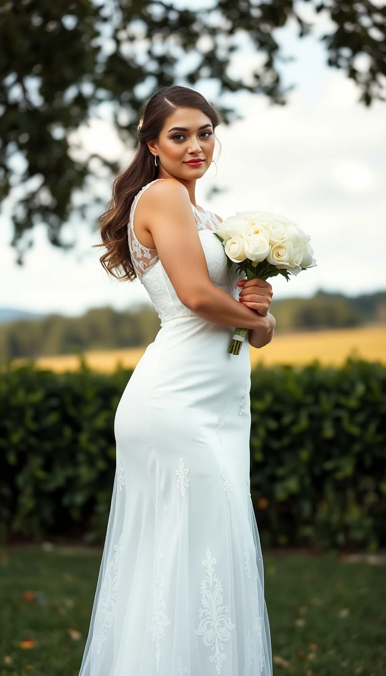 Graceful Elegance in a White Lace-Back Wedding Dress