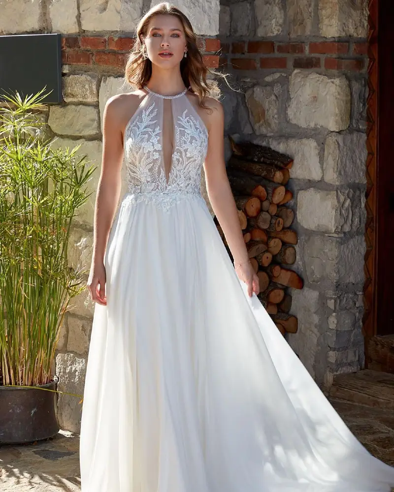 Illusion Blossom Halter Gown