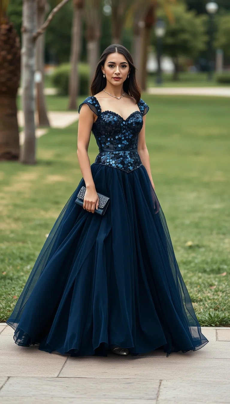 Majestic Elegance in a Navy Blue Ball Gown