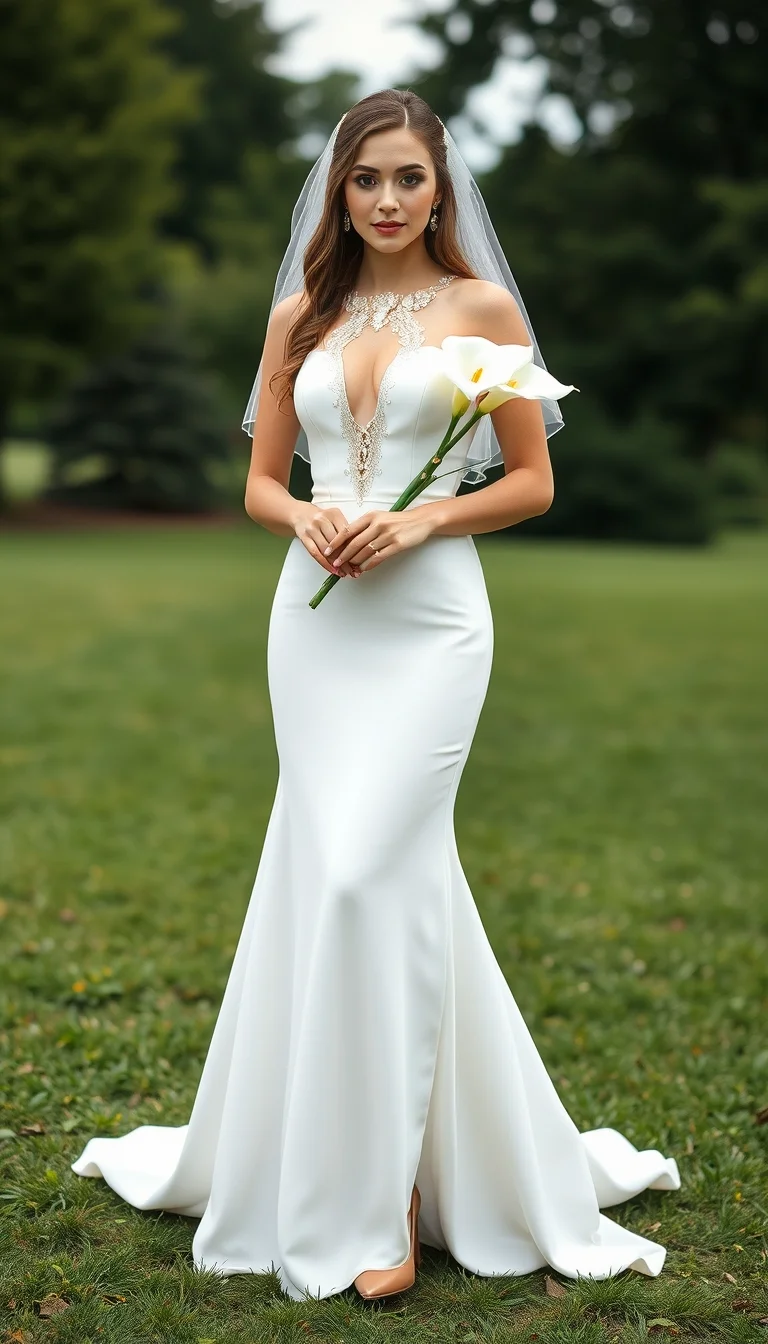 Modern Elegance in a Plunging Neckline Wedding Gown