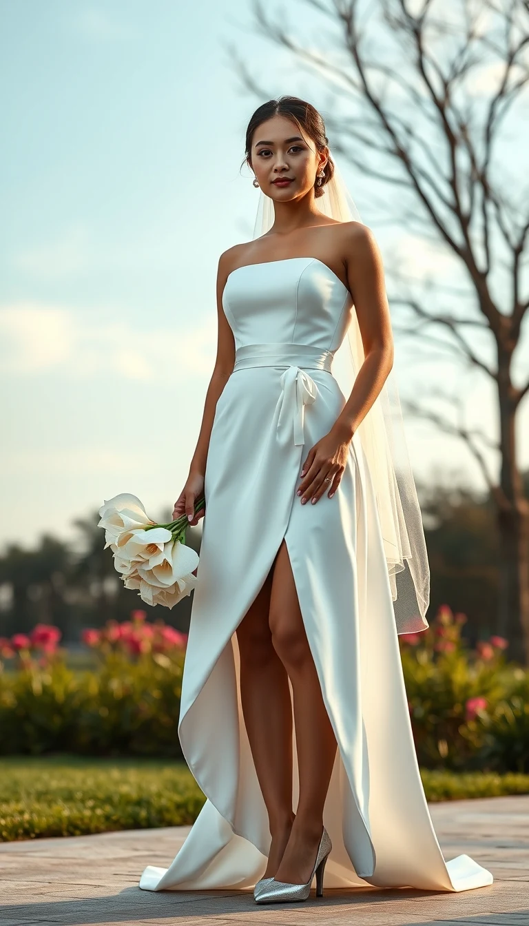 Modern Grace in a Strapless Satin High-Low Wedding Dress