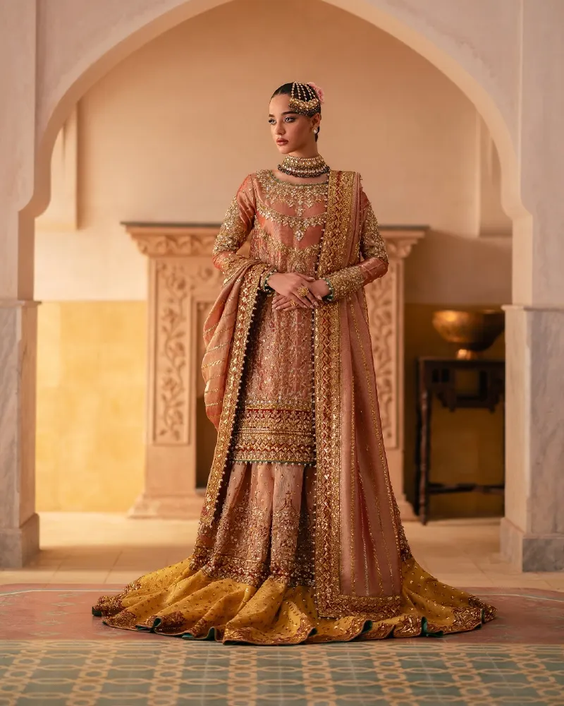 Peach and Gold Ombre Sharara Suite