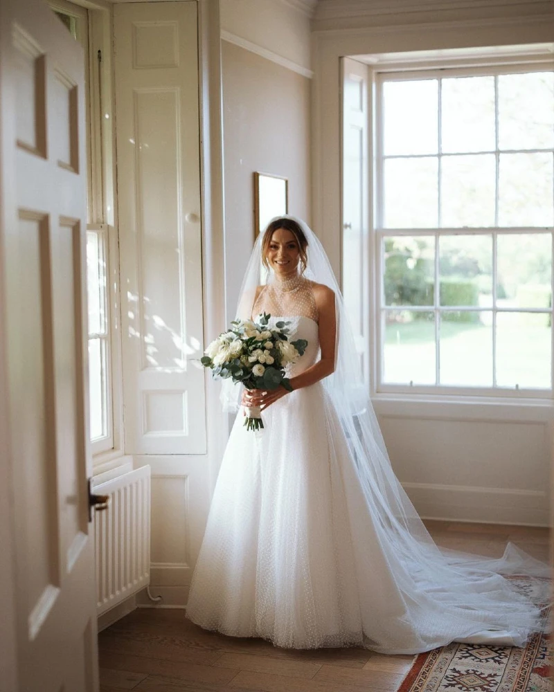 Polka Tulle Halter Bridal Gown