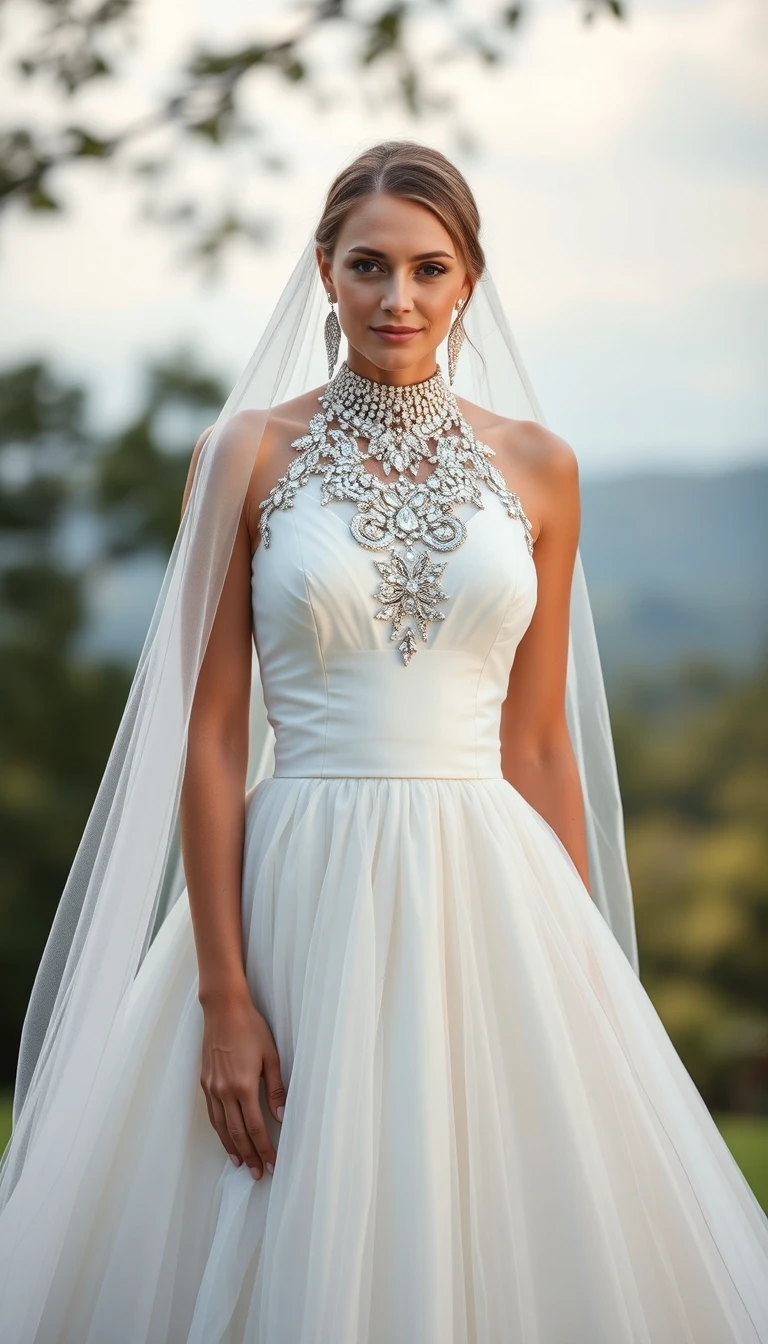 Regal Opulence in a Bejeweled Halter Neck Wedding Dress