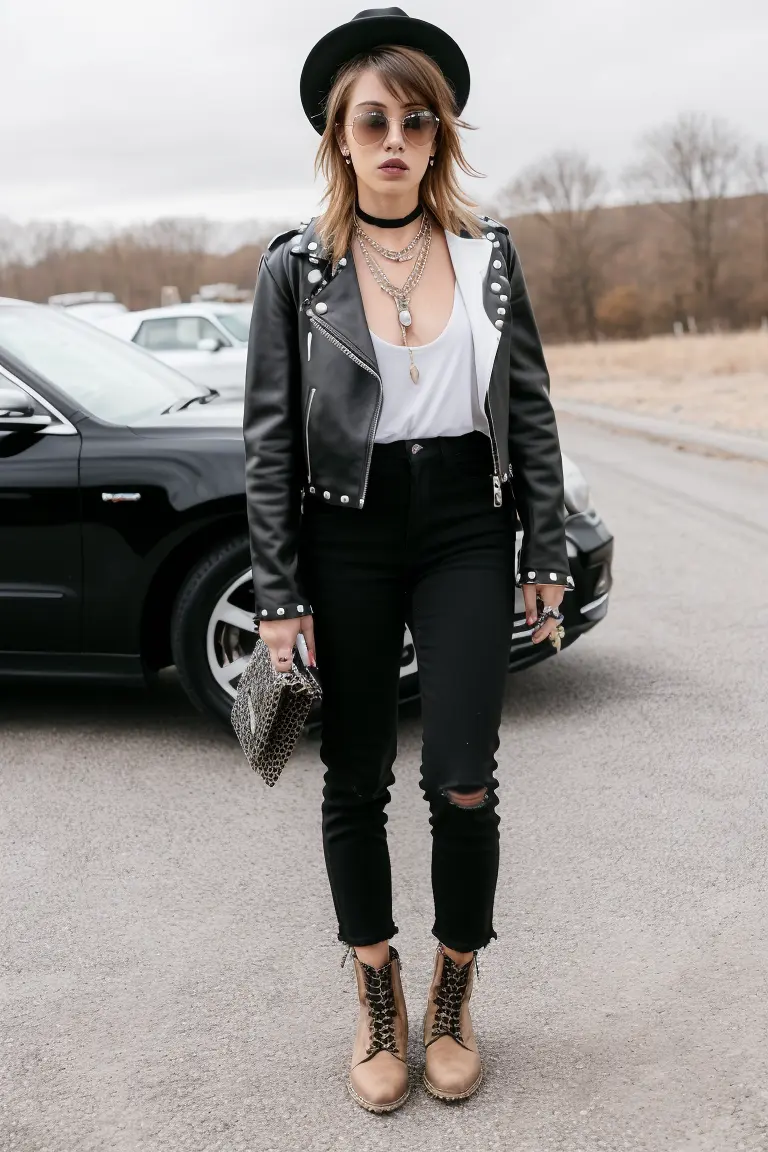 Rock 'n' Roll Rebel in Leather Jacket and Ripped Jeans