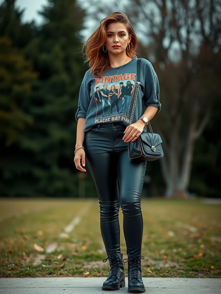 Rocker Chic in a Vintage Graphic Tee and Leather Pants