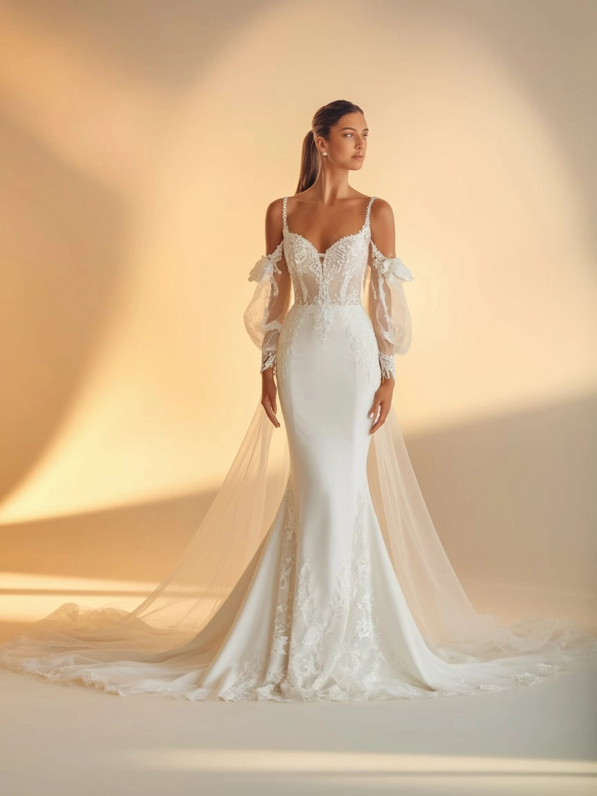 Romantic Illusion Winter Bridal Sophistication with Ethereal Sleeves