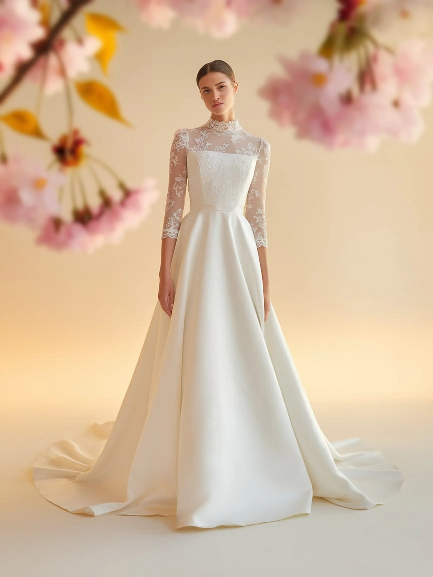 Romantic Restraint Winter Bridal Elegance Amid Cherry Blossoms