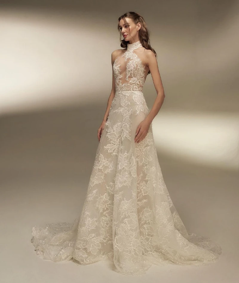 Romantic Sheer Halter Gown