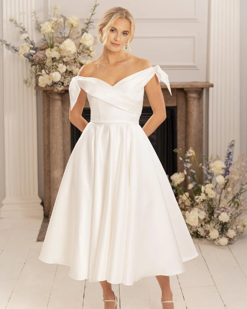Satin Bow Off-Shoulder Tea Dress