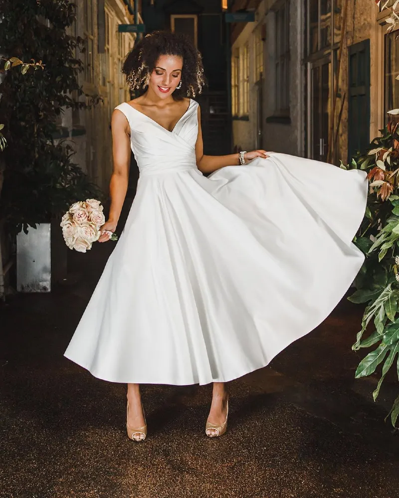 Satin Grace V-Neck Tea Dress