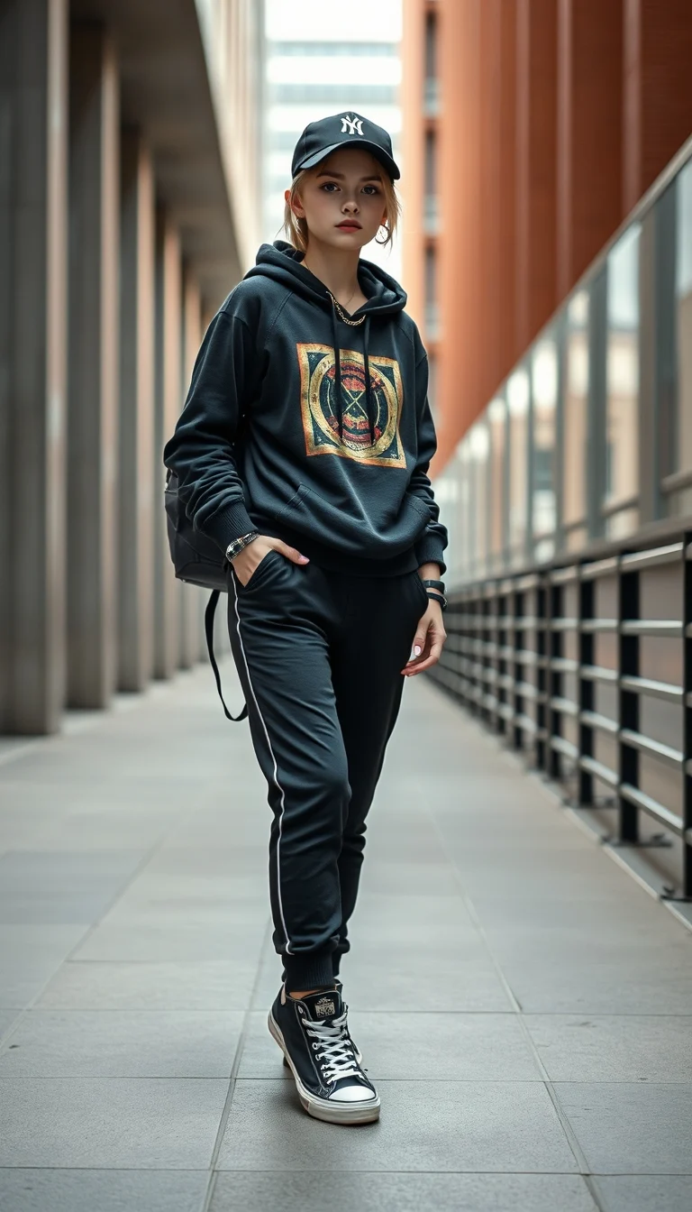 Sporty Emo Look: Graphic Hoodie with Joggers