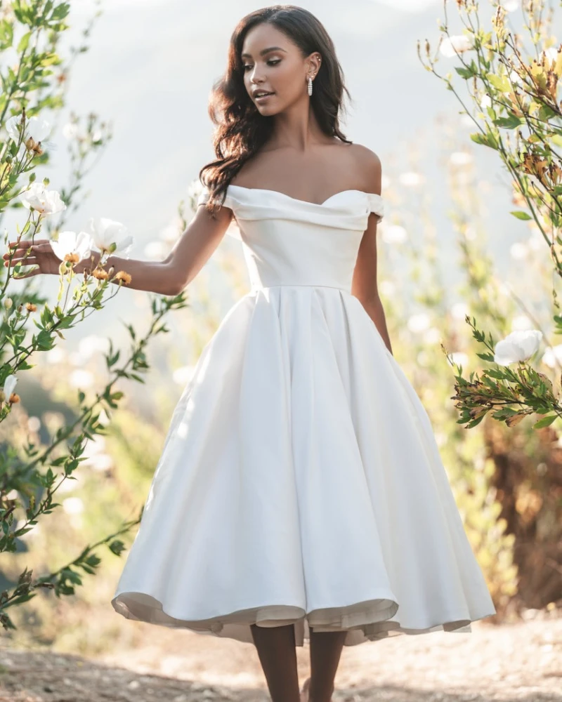 Timeless Charm Off-Shoulder Tea Dress
