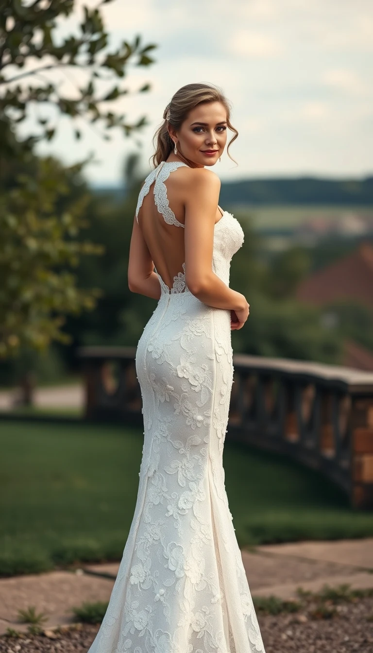 Timeless Elegance in a Lace Halter Neck Wedding Dress