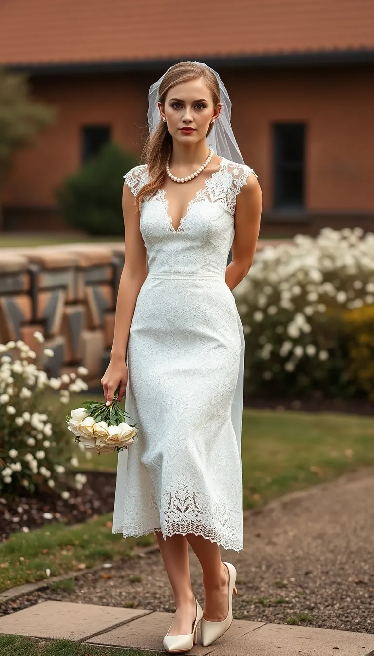 Timeless Elegance in a Lace Tea-Length Wedding Dress