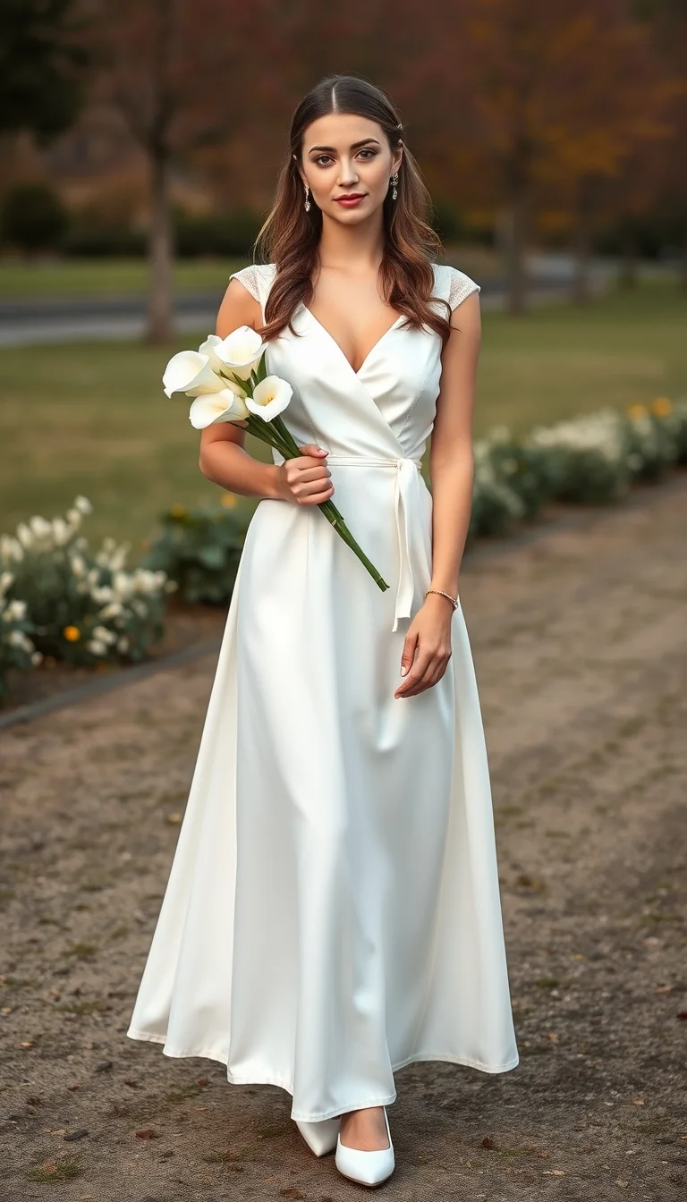 Timeless Simplicity in an Ivory Satin Wrap Dress