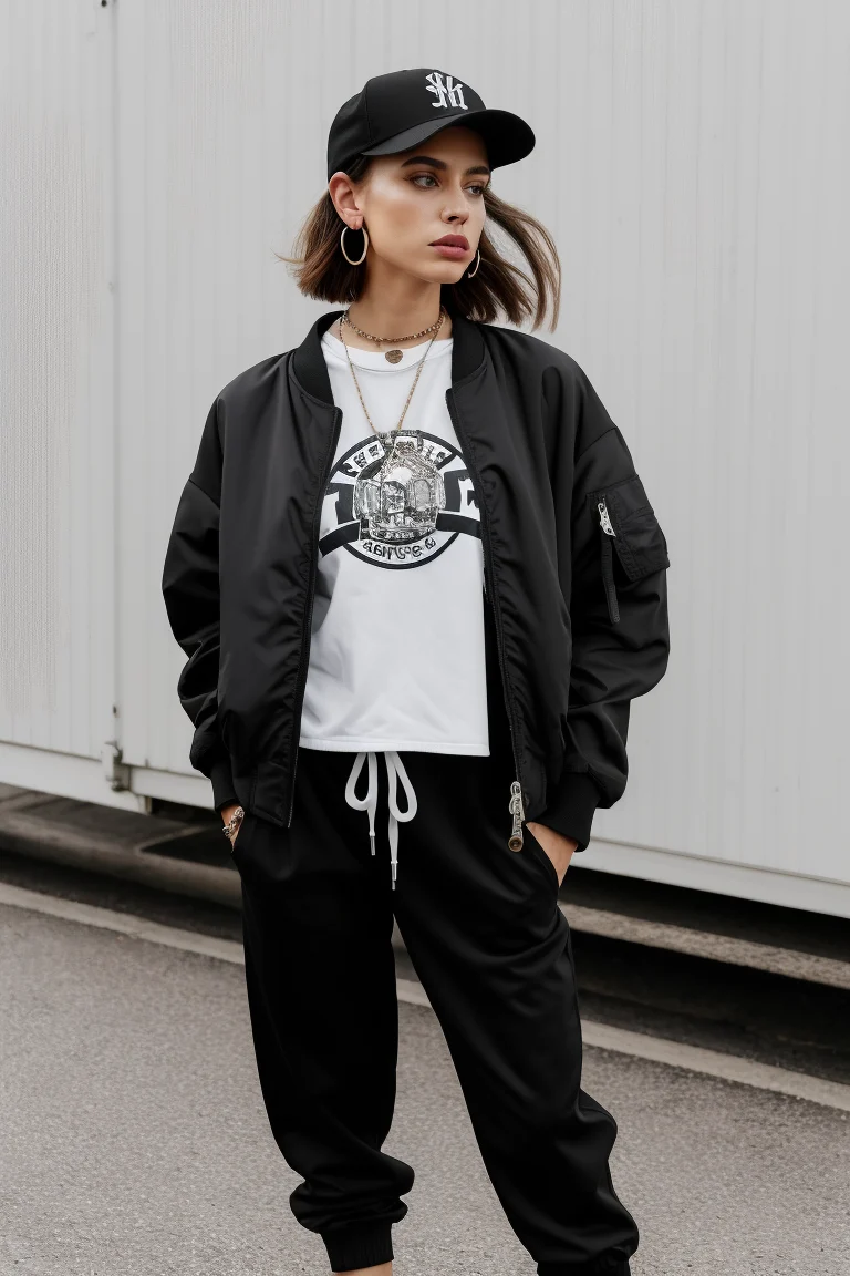 Girl wearing Urban Punk in Jogger Pants and Bomber Jacket