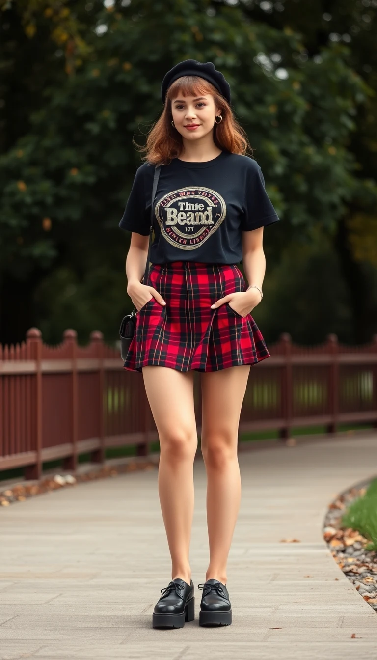 Vintage Vibes - Graphic Tee and Plaid Mini Skirt