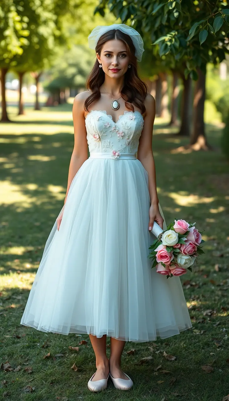 Whimsical Charm in a Tea-Length Tulle Wedding Dress