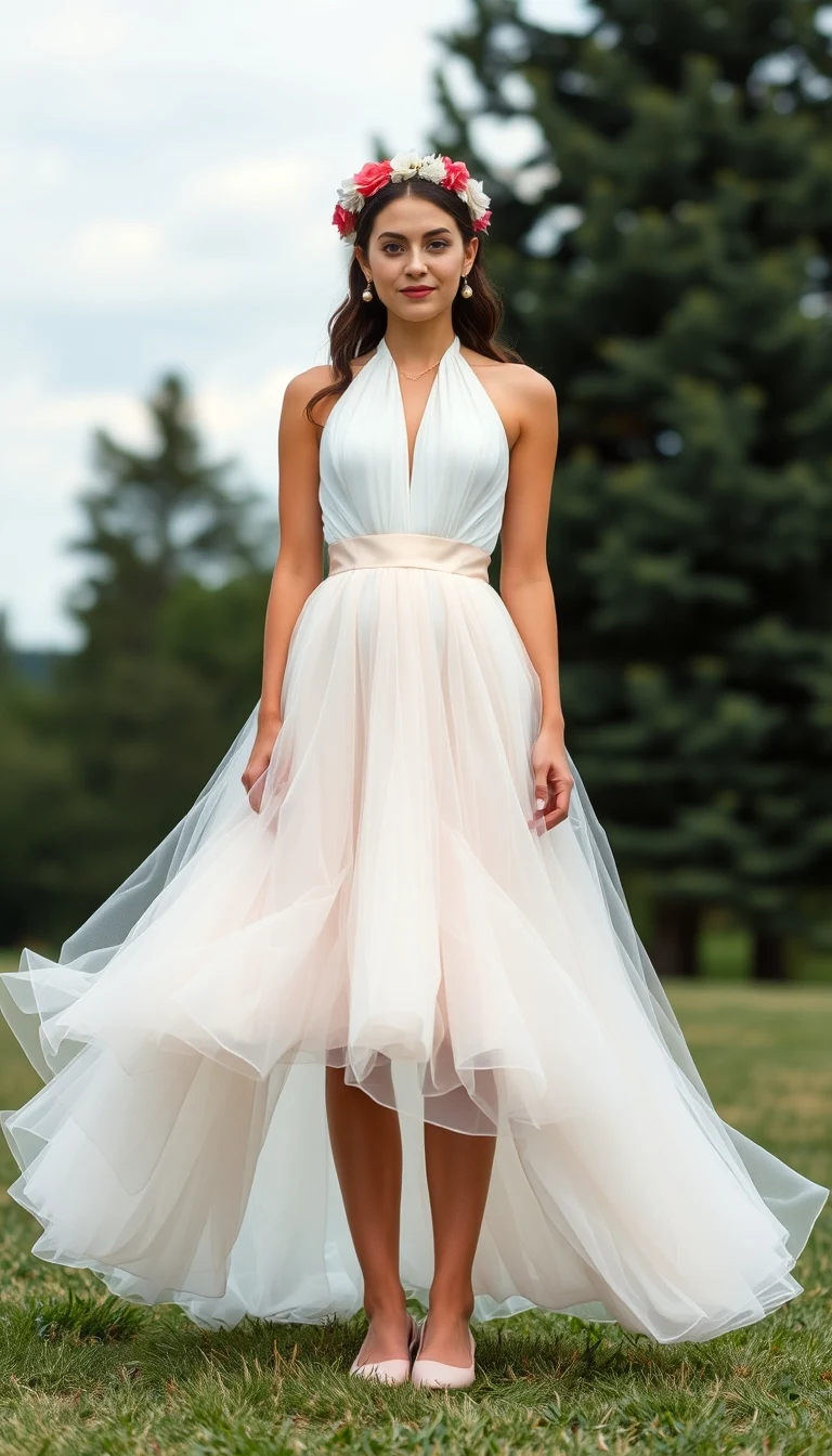 Whimsical Romance in a High-Low Halter Neck Wedding Dress