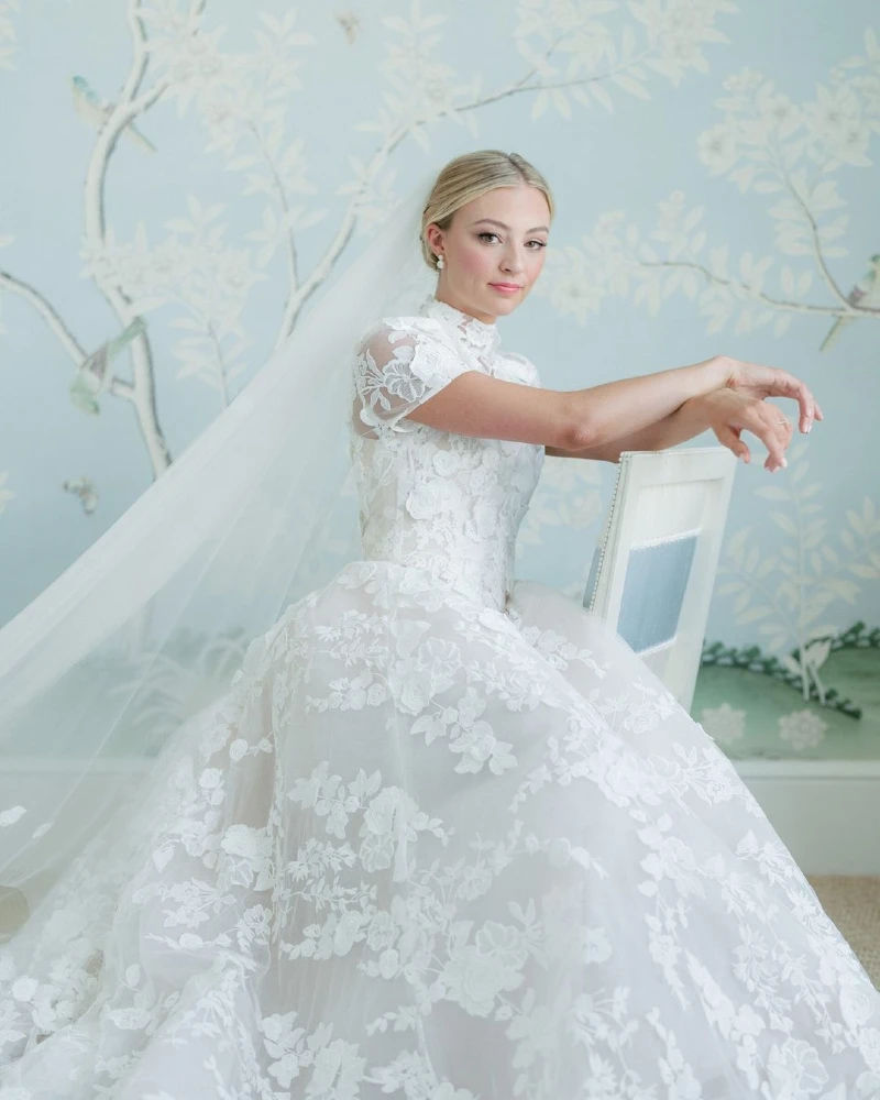 Winter Garden - High-Neck Floral Appliqué Ballgown