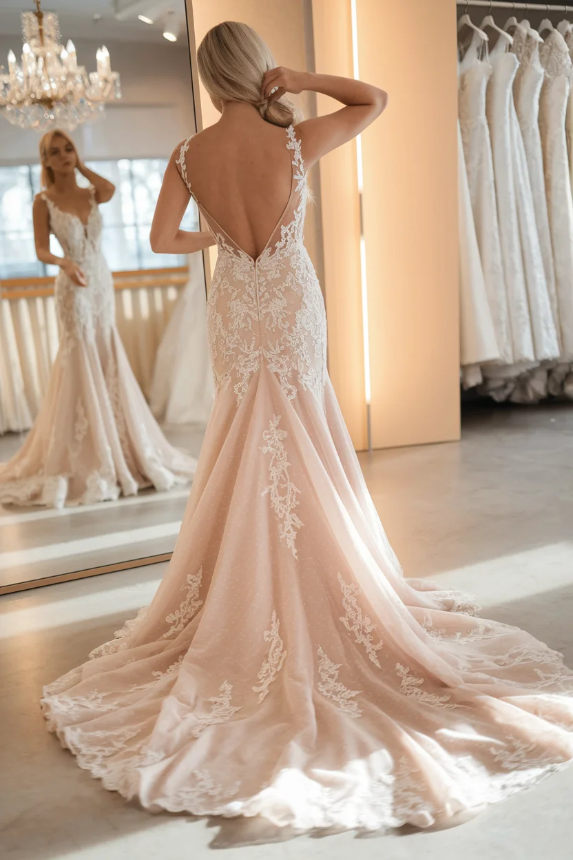 Blush Lace Backless Wedding Dresses Subtle Romance in Bridal Design