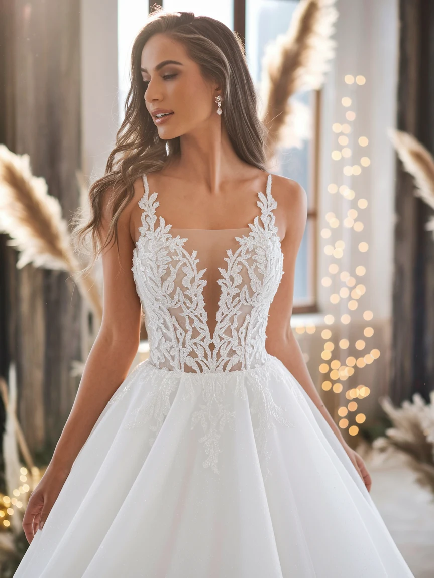 Bohemian Radiance Ethereal Illusion Bodices with Full Tulle Skirts