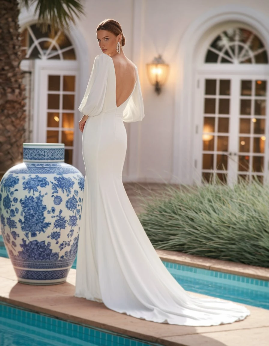 Chic White Backless Wedding Dresses Sophisticated Serenity in Bridal Glamour
