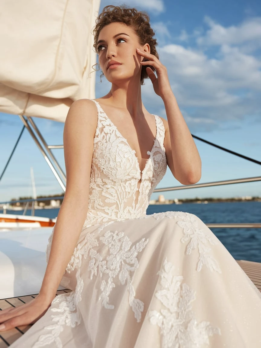 Maritime Whispers Nautical-Inspired Illusion V-Necklines for Destination Weddings