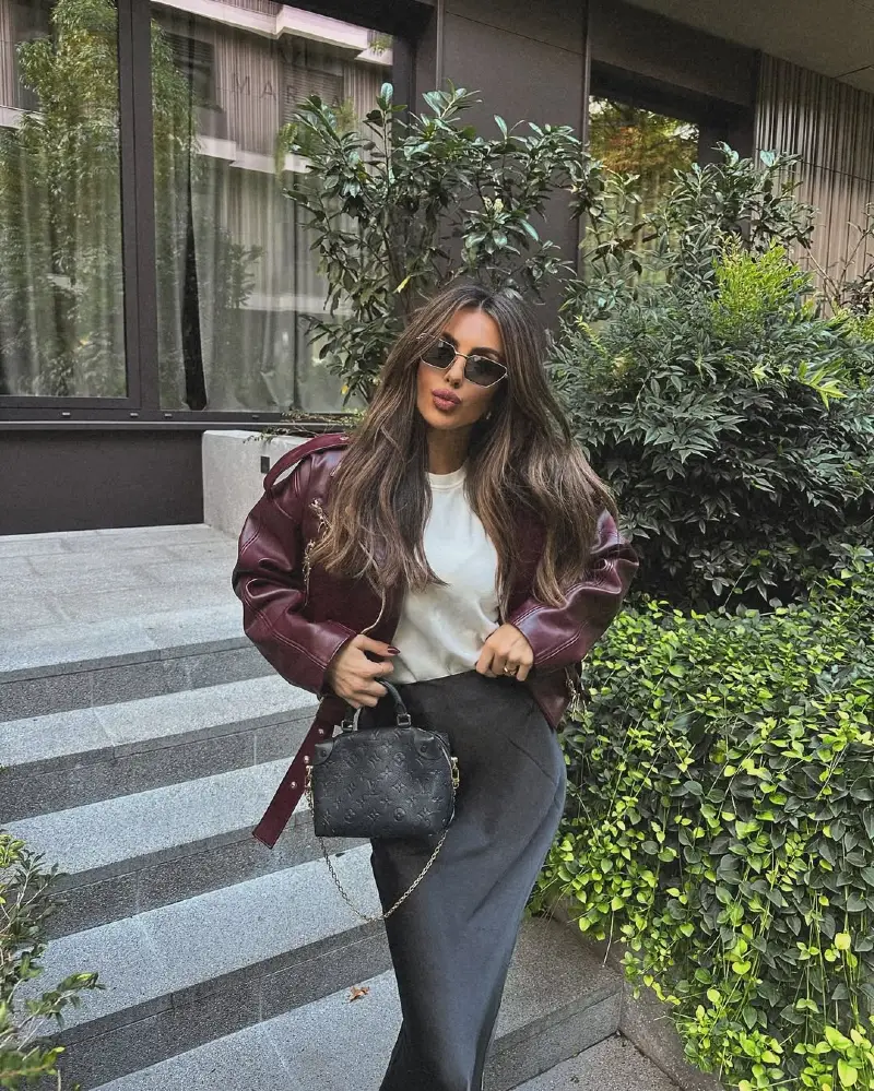 Urban Sophistication Burgundy Leather and Satin Skirt
