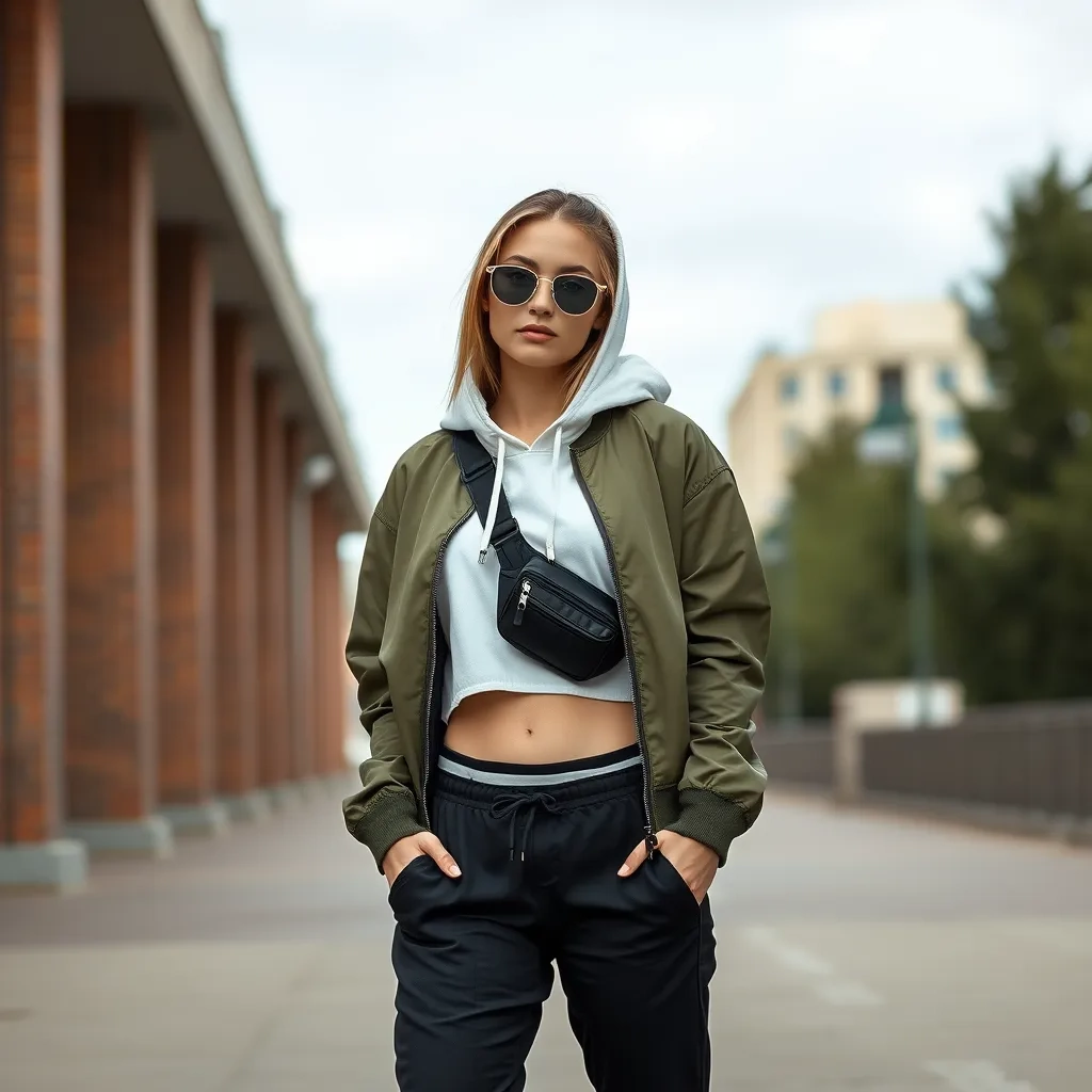 Urban Streetwear Cool in a Crop Hoodie and Bomber Jacket